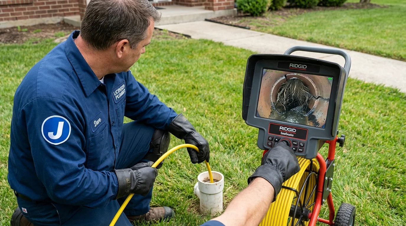 Sewer camera inspection being performed by Johns Plumbing LLC in Salome