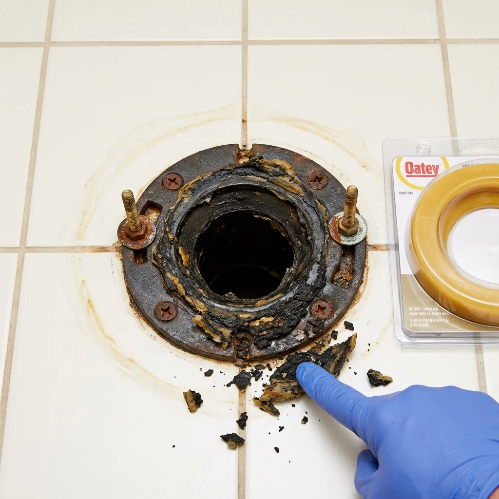 Failed wax ring showing water seepage at the base of a toilet in a Salome, AZ home