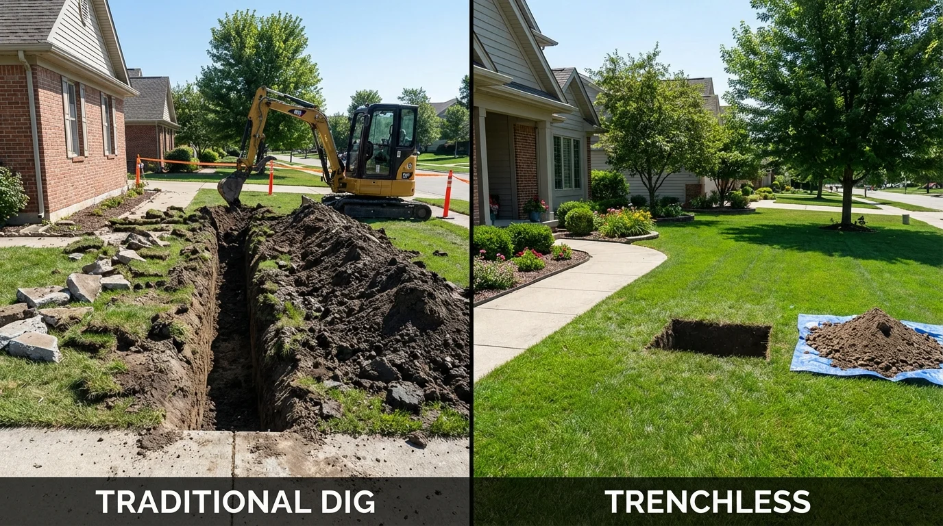 Trenchless sewer repair with minimal yard damage versus traditional excavation in Salome, AZ